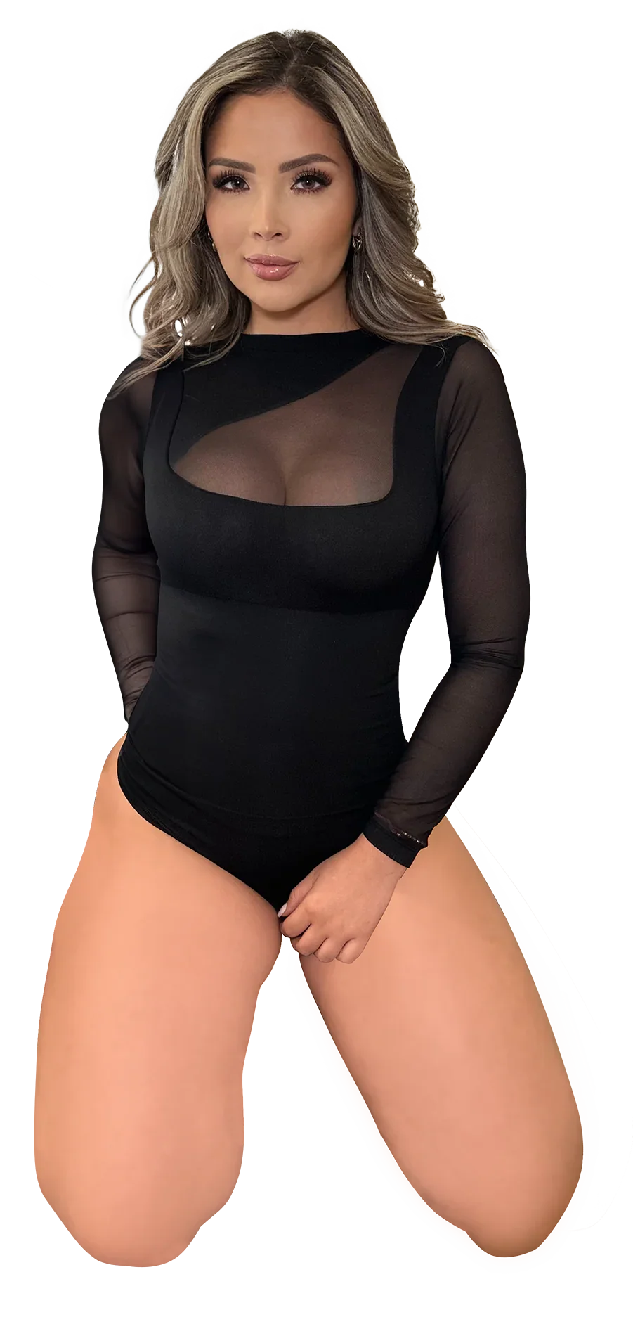 Modelo usando el Body Control Manga Larga ARMONÍA en color negro
