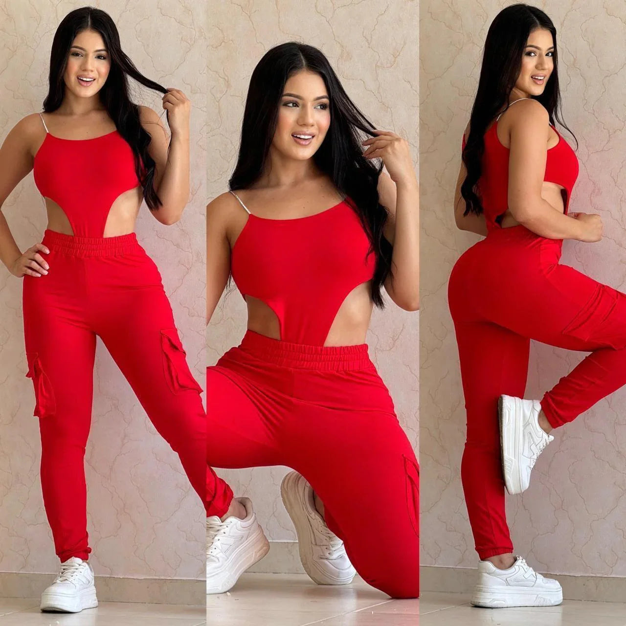 Enterizo colombiano camuflado color rojo deportivo para mujer